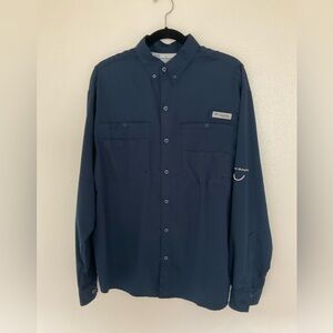 Columbia Men's Navy Blue PFG long Sleeve Shirt Size Medium